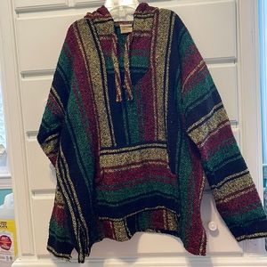 Red, yellow, green, & black hooded pullover size L